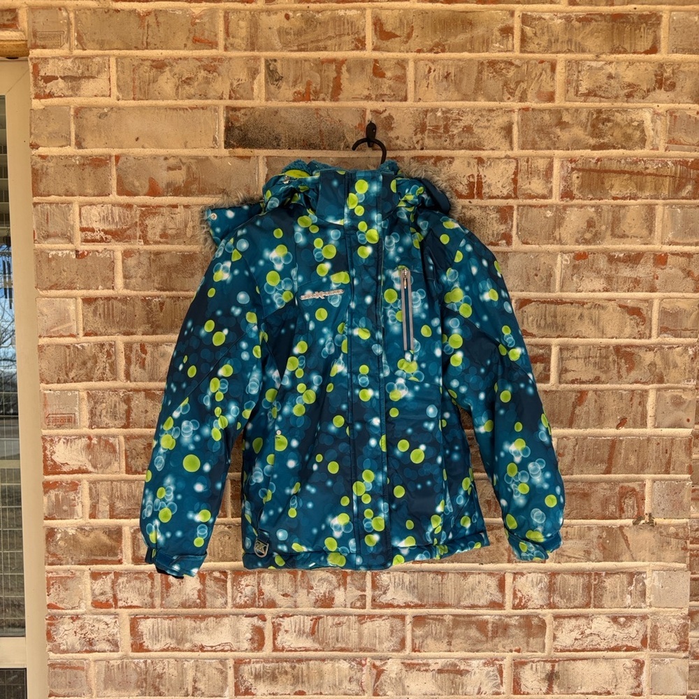 ZeroXPosure Blue Green Print Insulated Hooded Ski Snowboarding Coat